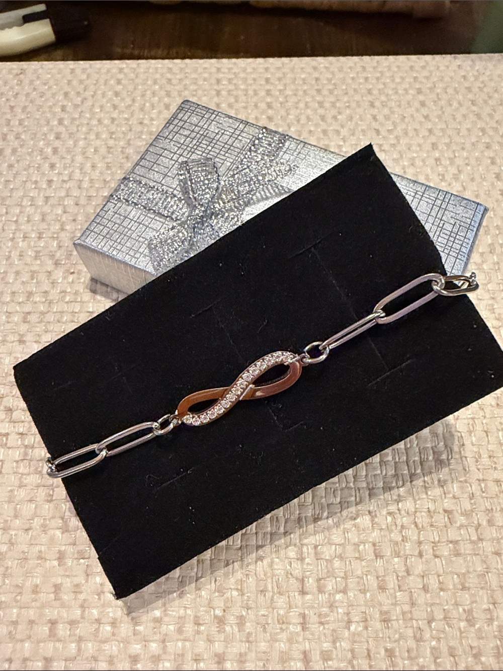 Infinity Link Silver Bracelet with Crystal Accents
